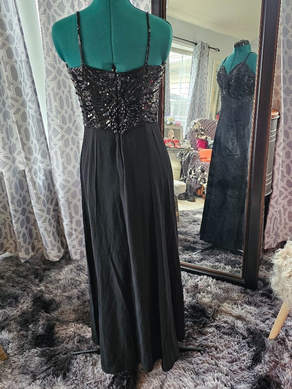 Alyce Designs Vintage Black Beaded Sequin Gown, Size 8 - Picture 3 of 6